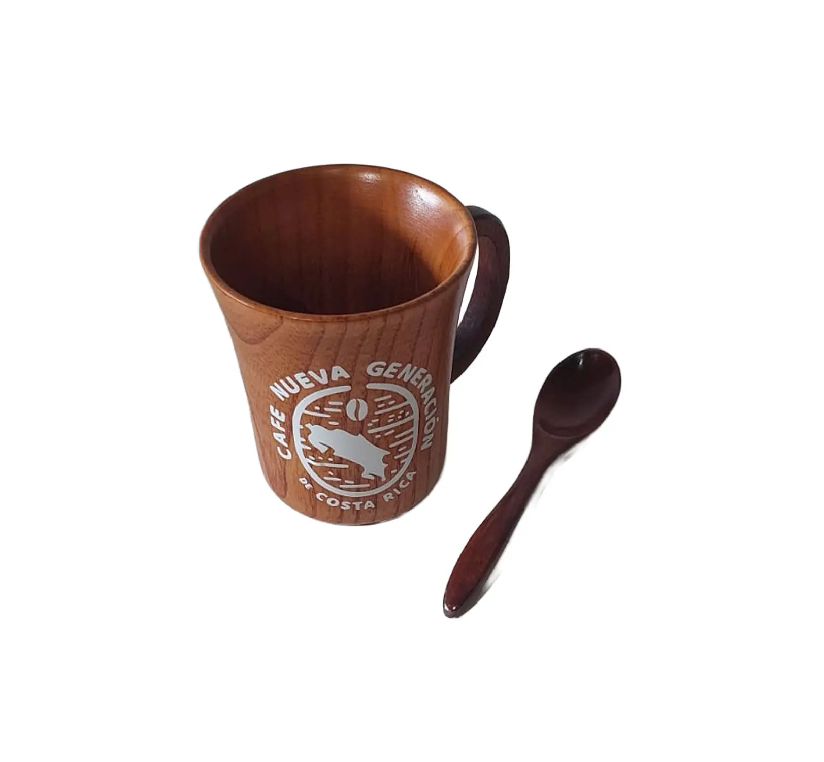 Taza Alta de Madera Natural con Cuchara – 10 cm